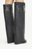 Faux Leather Padlock Detail Folded Wedge Heel Knee High Long Boots - Black sold by Floralkini