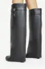 Faux Leather Padlock Detail Folded Wedge Heel Knee High Long Boots - Black sold by Floralkini
