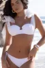 Ruched Balconette Underwire Tie Shoulder Bikini Set With Mesh Bows - White sold by Floralkini