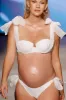 Ruched Balconette Underwire Tie Shoulder Bikini Set With Mesh Bows - White sold by Floralkini
