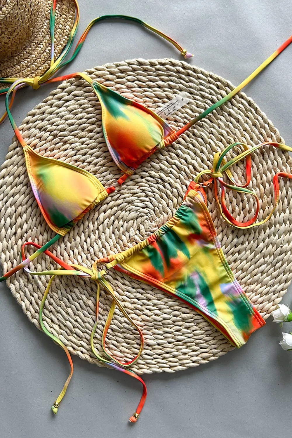 Halter Triangle Tie Side Bikini Set With Ring Detailing - Multicolor Ombre sold by Floralkini product image thumbnail 4