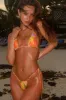 Halter Triangle Tie Side Bikini Set With Ring Detailing - Multicolor Ombre sold by Floralkini