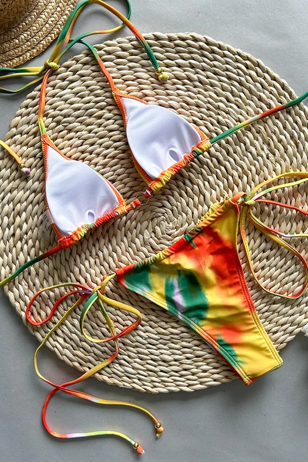Halter Triangle Tie Side Bikini Set With Ring Detailing - Multicolor Ombre sold by Floralkini product image thumbnail 5