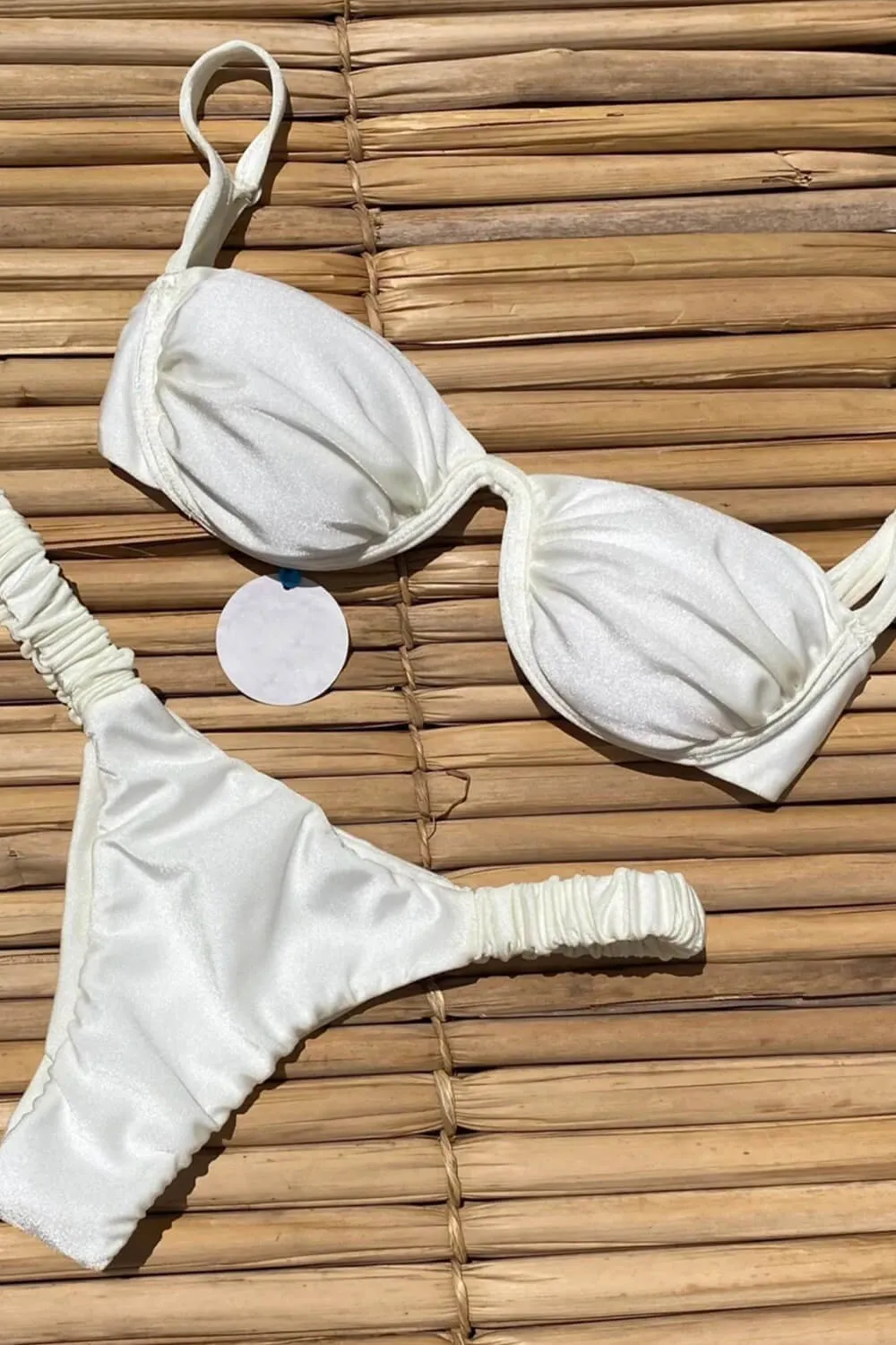 Balconette Underwire Elastic Ruched High Leg Bikini Set - White sold by Floralkini product image thumbnail 3