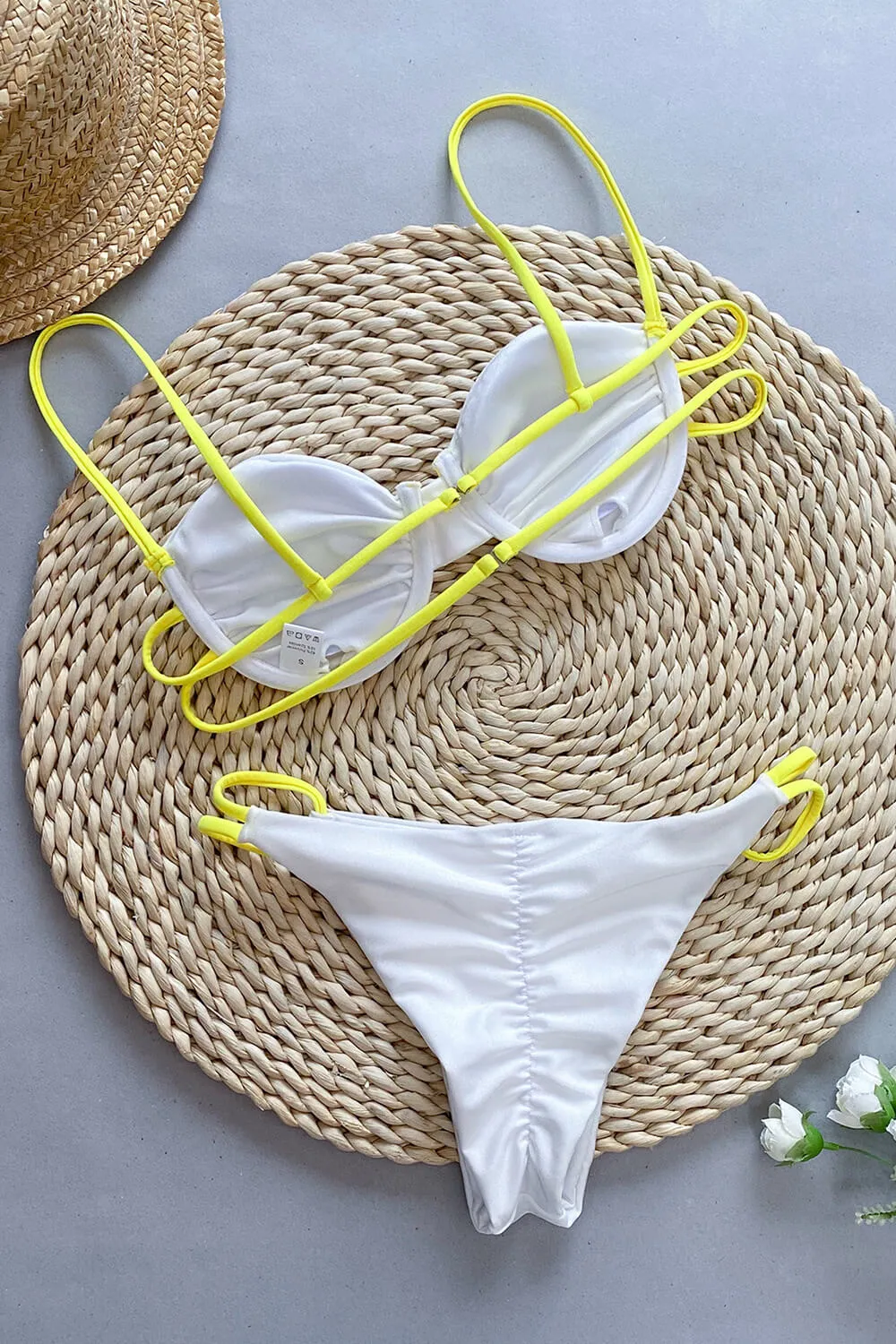 Contrast Trim Ruched Underwire Bralette High Leg Scrunch Back Bikini Set - Yellow sold by Floralkini product image thumbnail 2