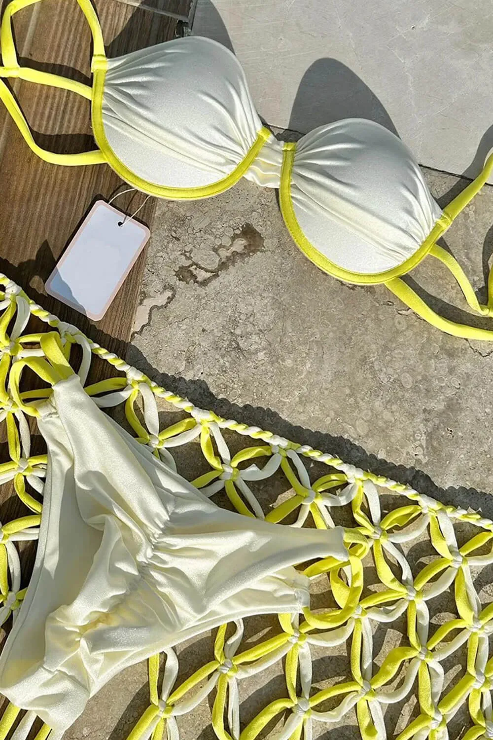 Contrast Trim Ruched Underwire Bralette High Leg Scrunch Back Bikini Set - Yellow sold by Floralkini product image thumbnail 3