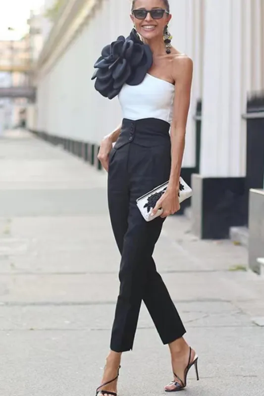 3D Flower One-Shoulder One-Piece Swimsuit - White sold by Floralkini