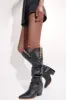 Faux Leather Pointed Toe Western Foldover Knee-High Boots - Black sold by Floralkini