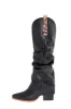 Faux Leather Pointed Toe Western Foldover Knee-High Boots - Black sold by Floralkini