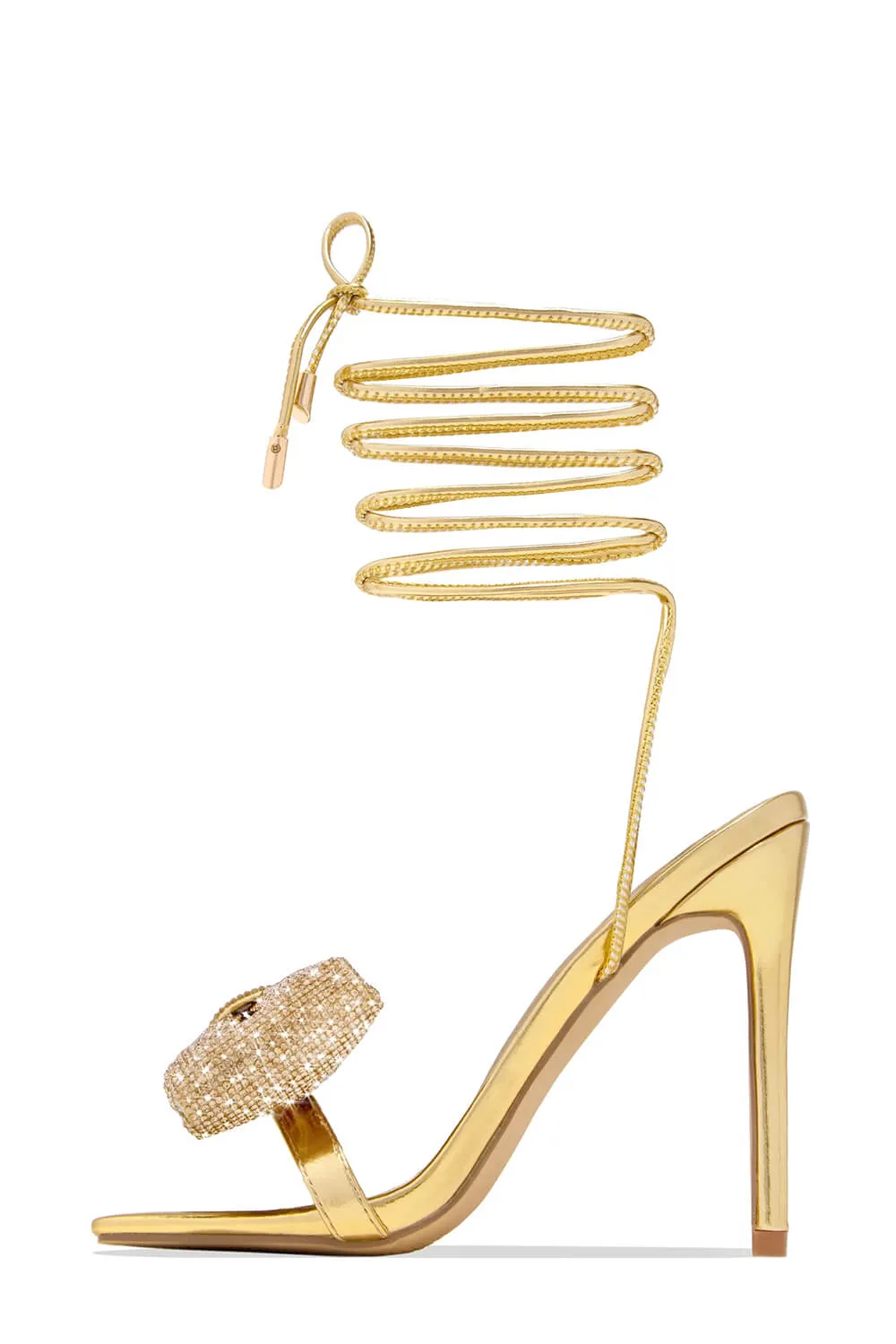 Rhinestone Bow Square Open Toe Stiletto Sandal - Gold sold by Floralkini product image thumbnail 2
