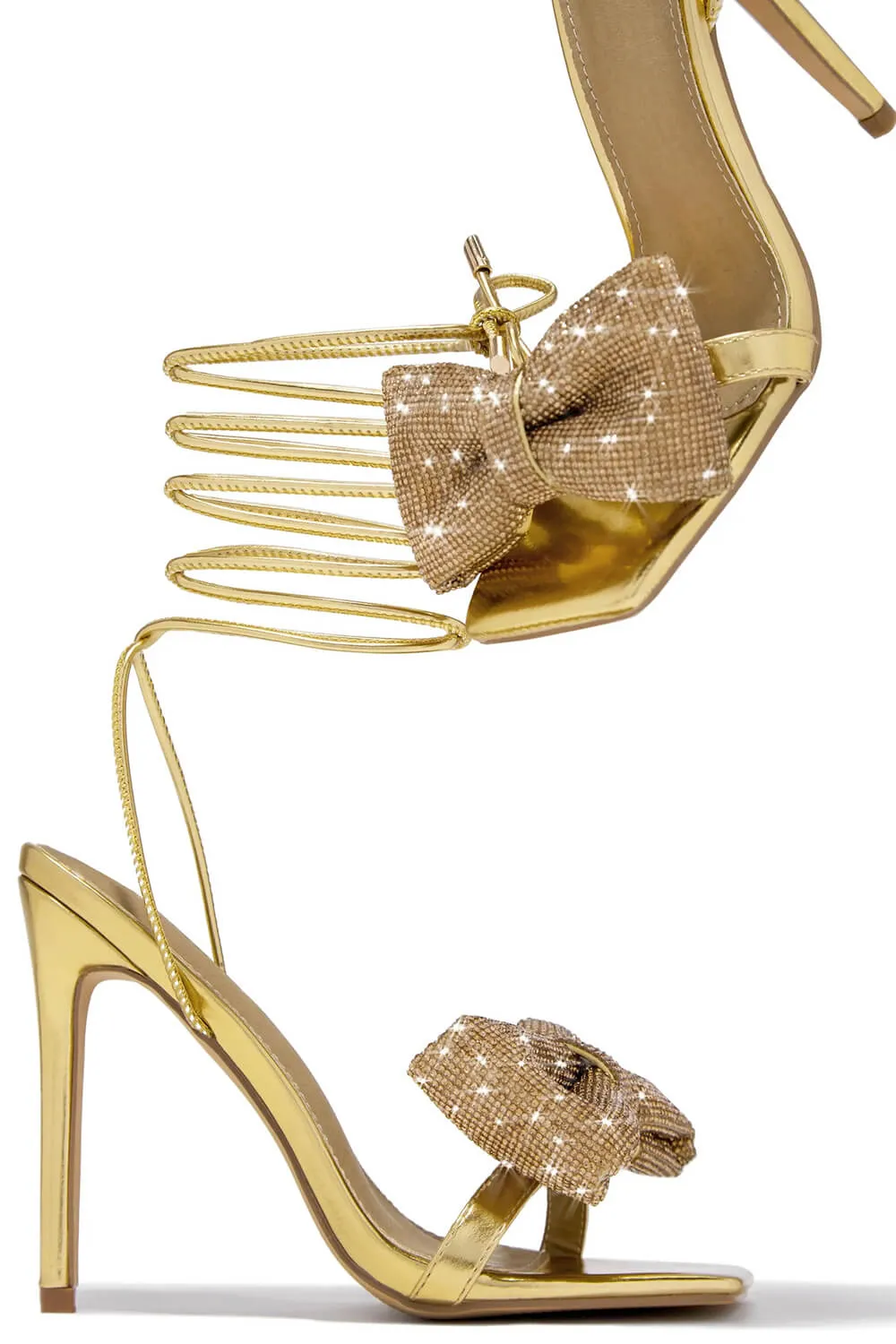 Rhinestone Bow Square Open Toe Stiletto Sandal - Gold sold by Floralkini product image thumbnail 5