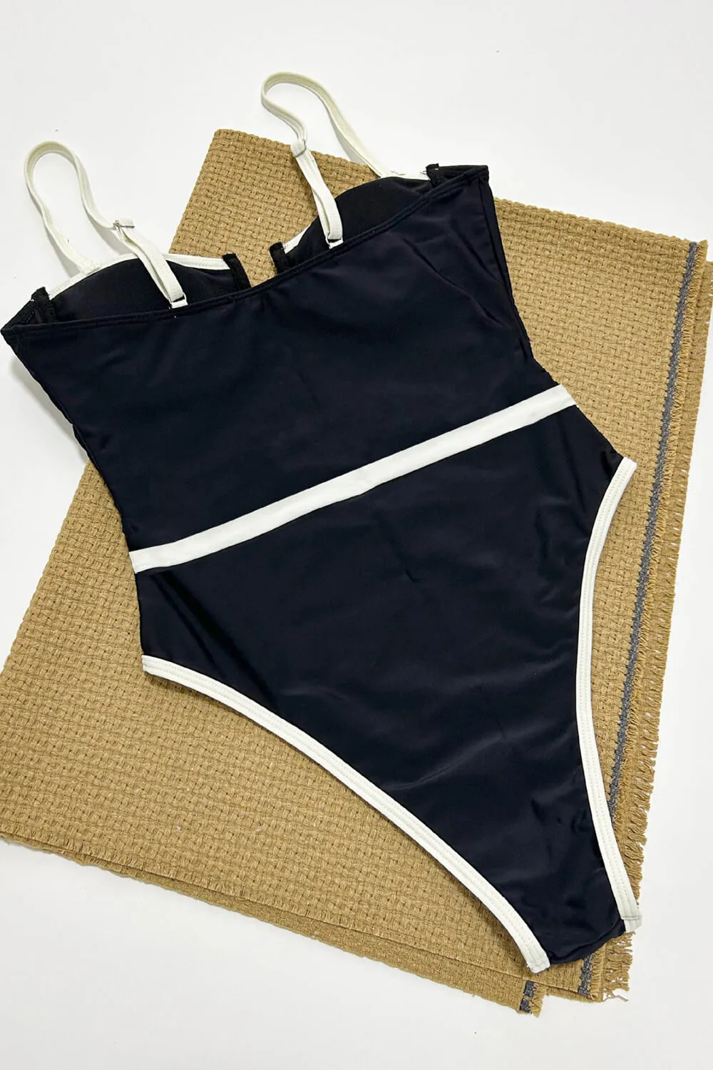 Underwire Contrast Trim High Rise One Piece Swimsuit - Black sold by Floralkini product image thumbnail 5