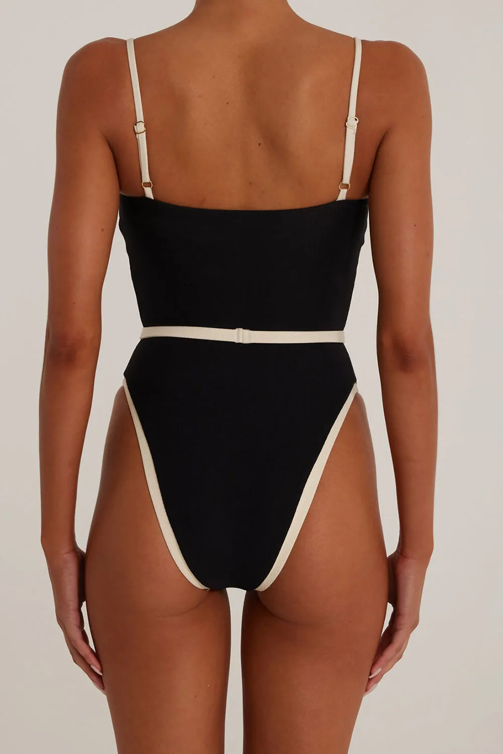 Underwire Contrast Trim High Rise One Piece Swimsuit - Black sold by Floralkini product image thumbnail 3