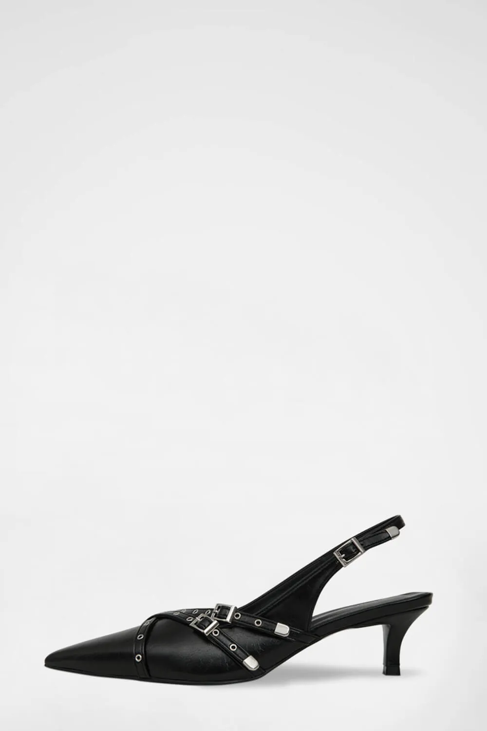 Buckle Faux Leather Pointed Toe Sling Back Court Shoes - Black sold by Floralkini product image thumbnail 5