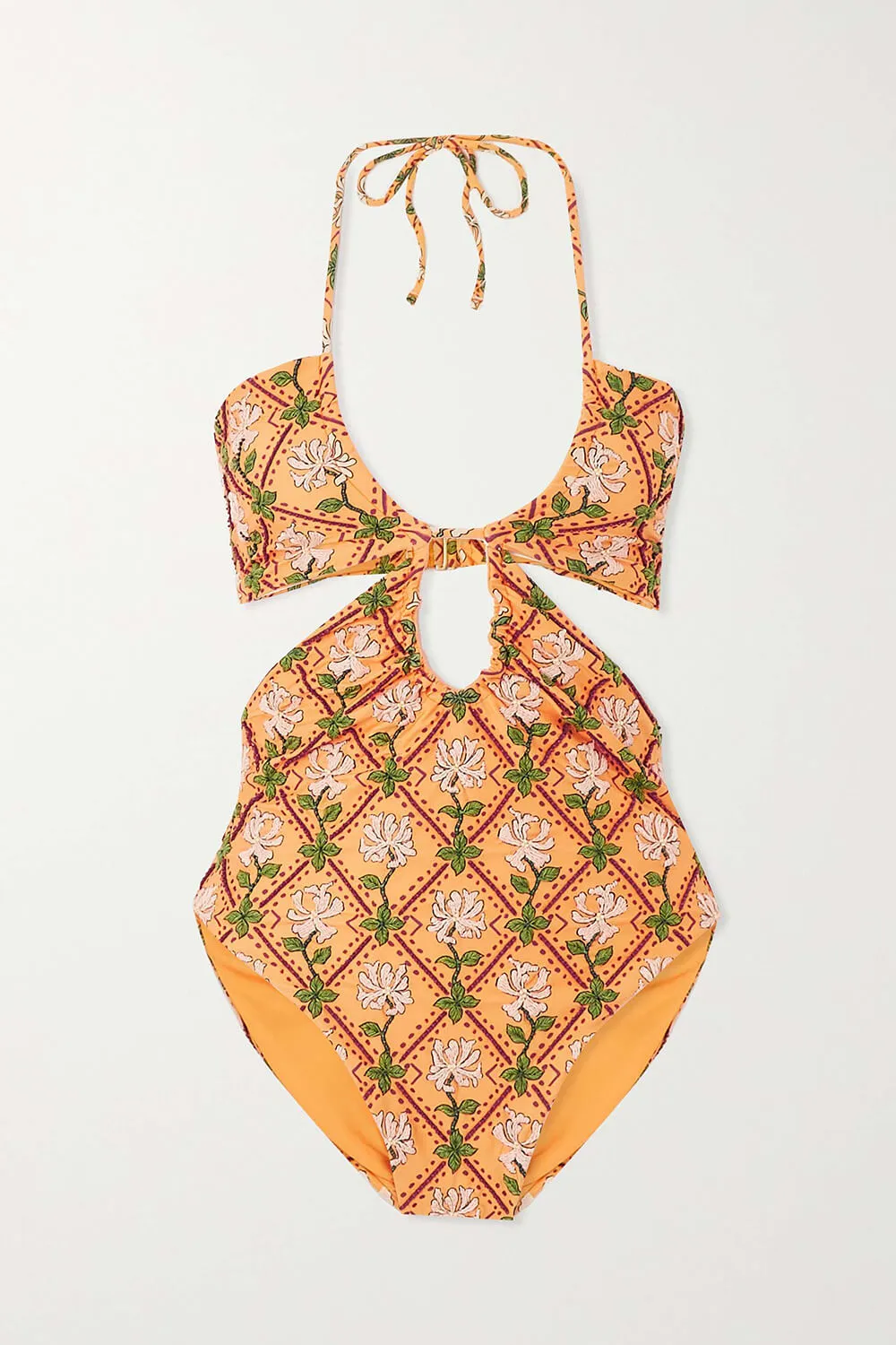 Floral Printed Cutouts Halter One Piece Swimsuit - Orange sold by Floralkini product image thumbnail 3