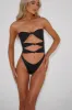 Knot Cut Out Strapless One Piece Swimsuit - Black sold by Floralkini