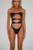 Knot Cut Out Strapless One Piece Swimsuit - Black sold by Floralkini