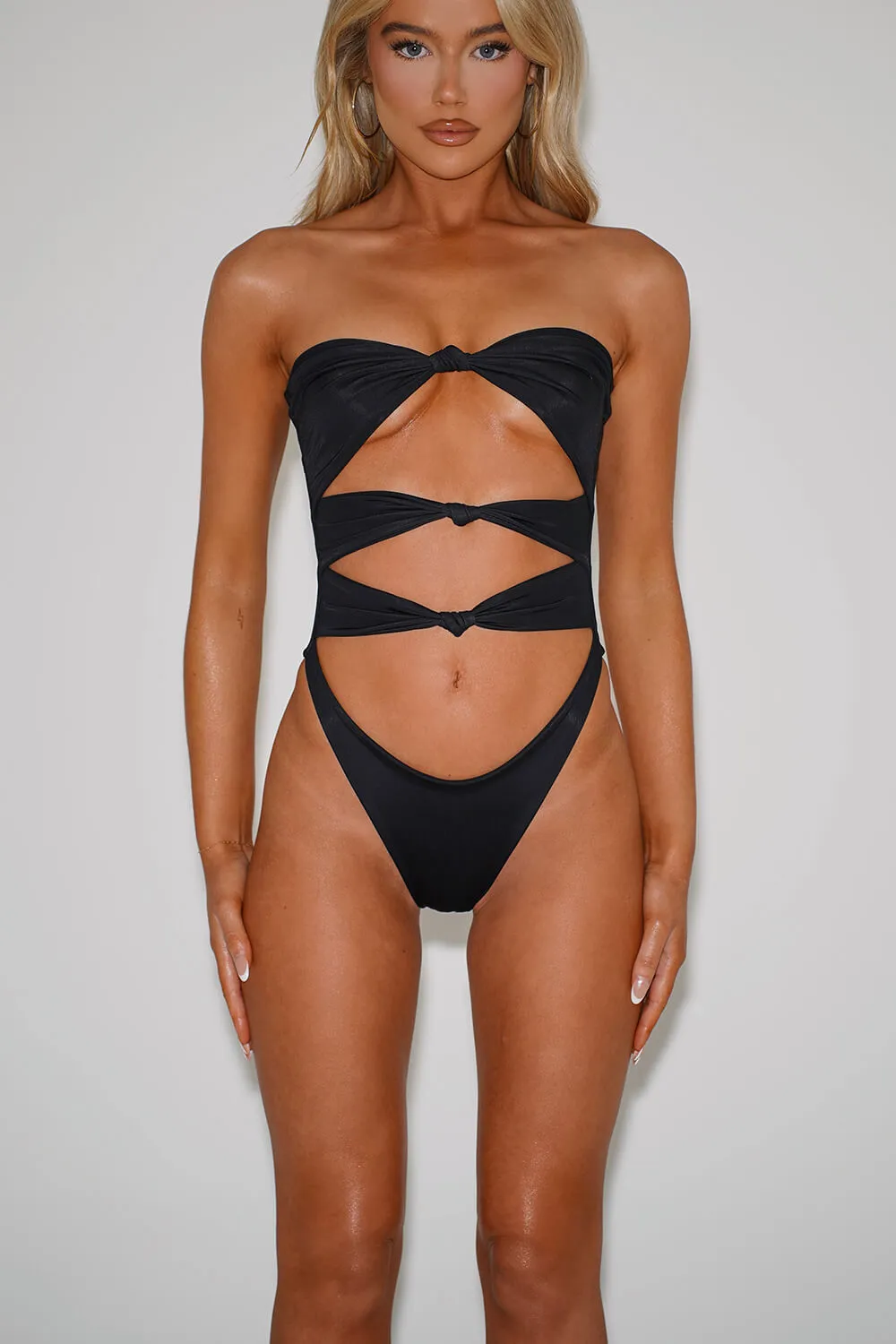 Knot Cut Out Strapless One Piece Swimsuit - Black sold by Floralkini product image thumbnail 2