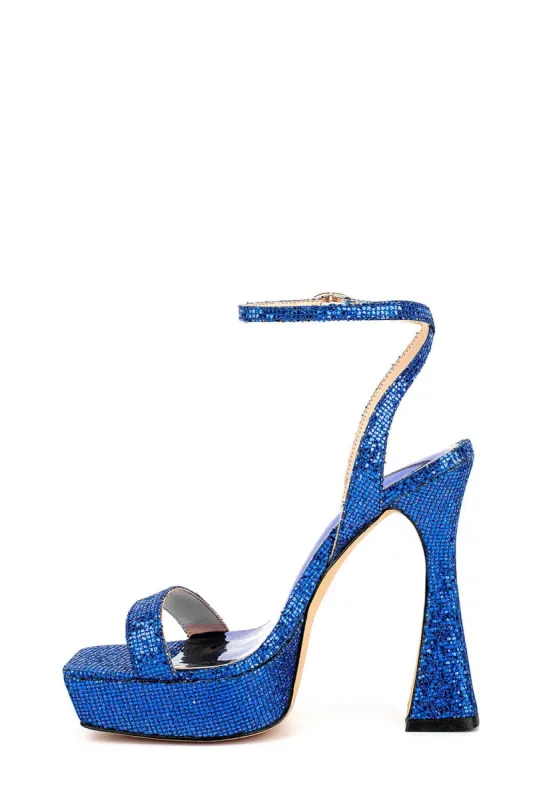Sequinned Wide Fit Platform Barely There Heeled Sandals - Blue sold by Floralkini