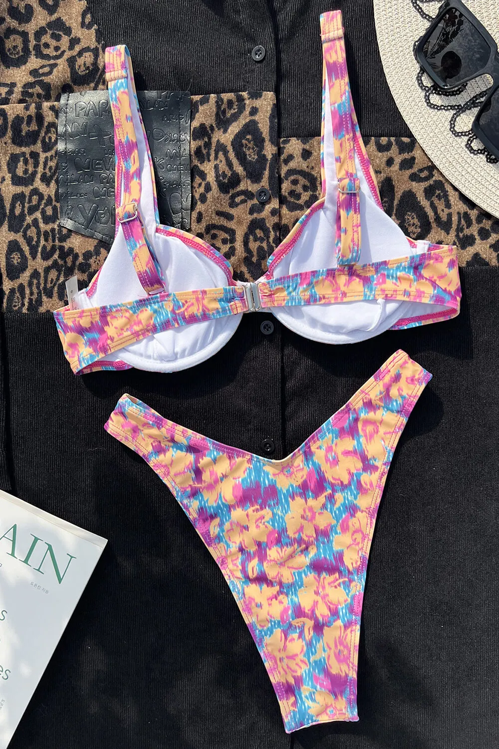 Tie-Dye Floral Print Underwire Balconette High-Cut Bikini Set sold by Floralkini product image thumbnail 4