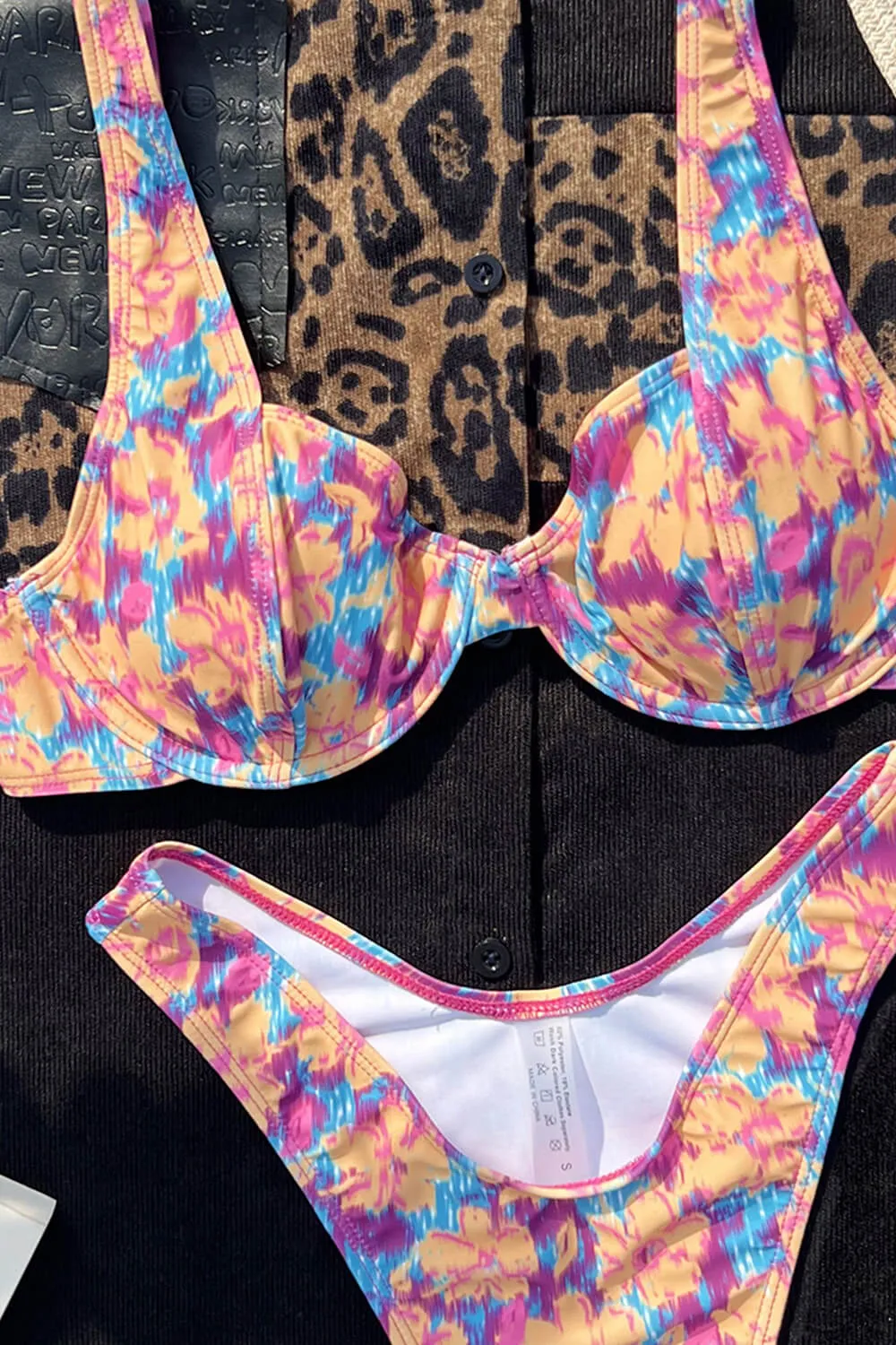 Tie-Dye Floral Print Underwire Balconette High-Cut Bikini Set sold by Floralkini product image thumbnail 5