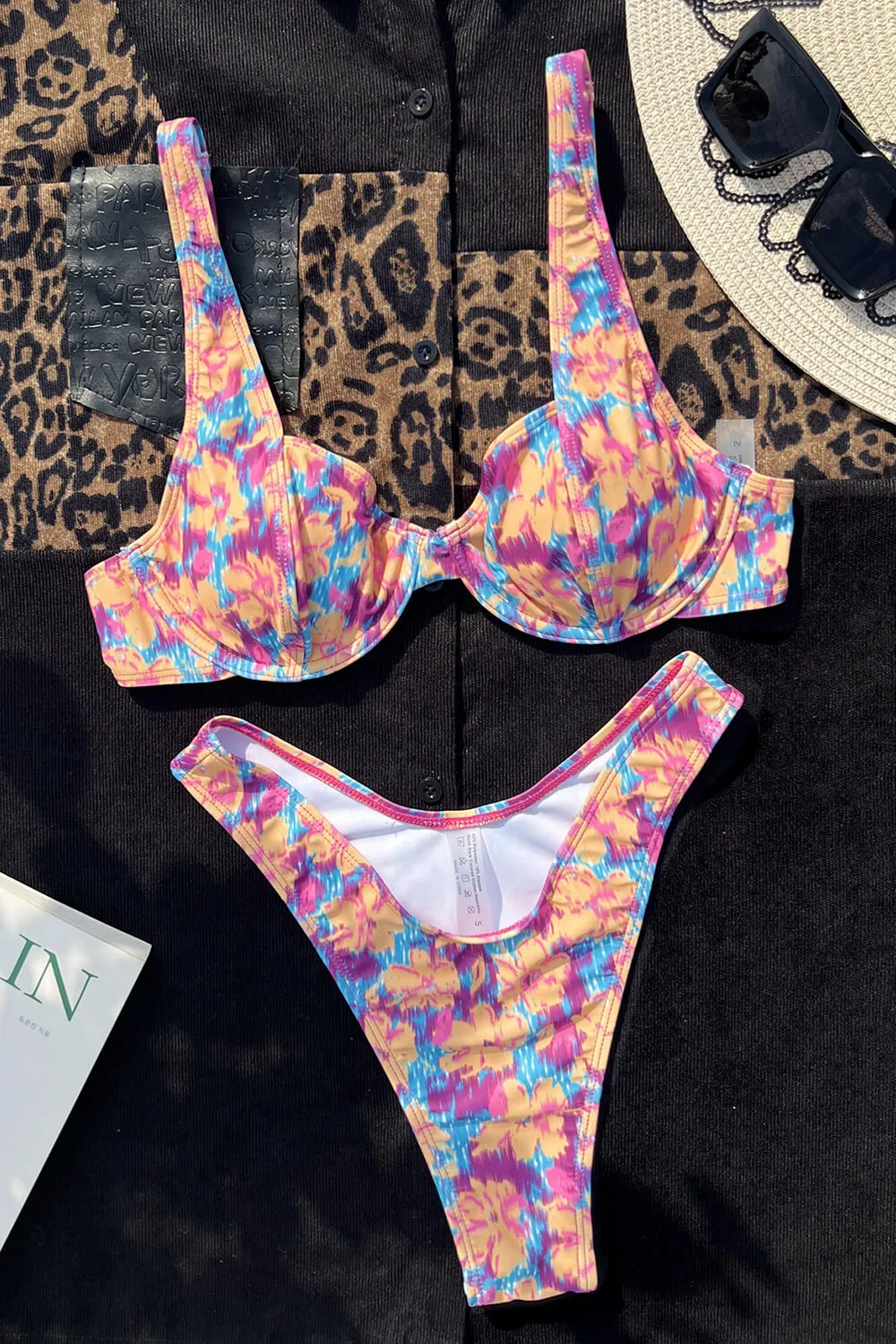 Tie-Dye Floral Print Underwire Balconette High-Cut Bikini Set sold by Floralkini product image thumbnail 3