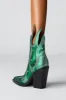 Rhinestone-Embellished Flame Mid-Calf Western Cowboy Pointed Toe Block Heeled Boots - Green sold by Floralkini