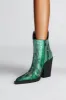 Rhinestone-Embellished Flame Mid-Calf Western Cowboy Pointed Toe Block Heeled Boots - Green sold by Floralkini