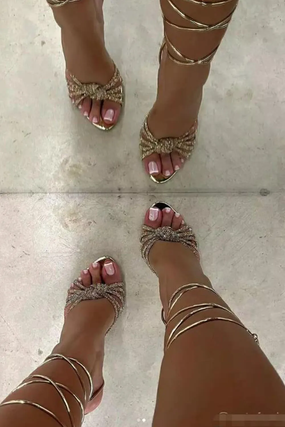 Faux Leather Diamante Knot Pointed Toe Lace Up Heels - Gold sold by Floralkini product image thumbnail 2