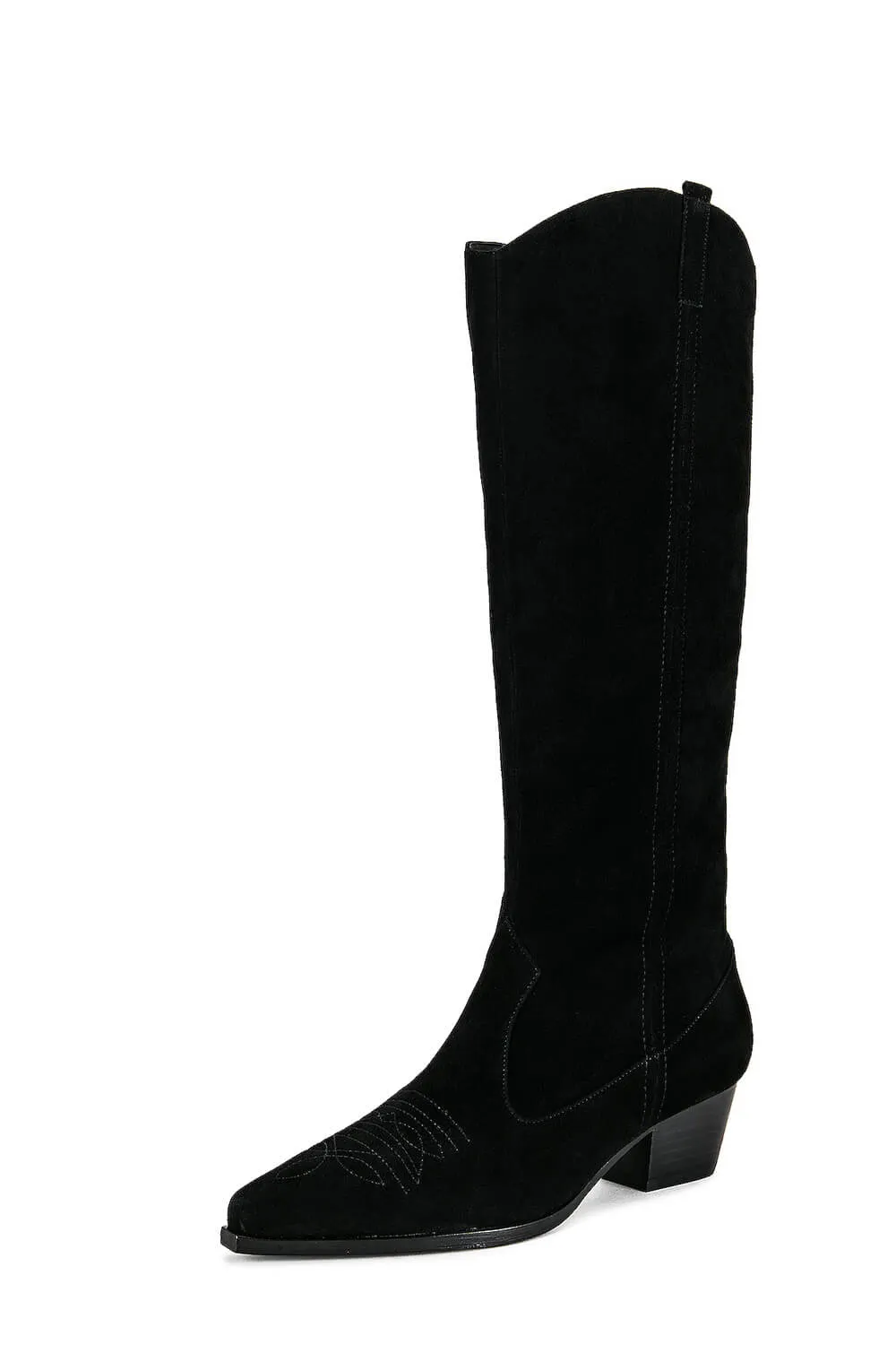 Suede Pointed Toe Western Cowboy Knee High Boots - Black sold by Floralkini product image thumbnail 2