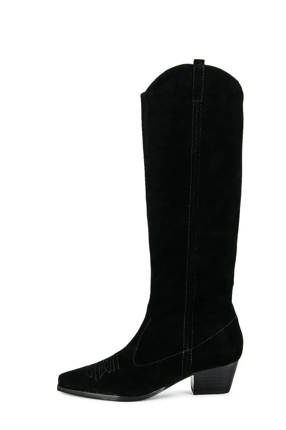 Suede Pointed Toe Western Cowboy Knee High Boots - Black sold by Floralkini product image thumbnail 3