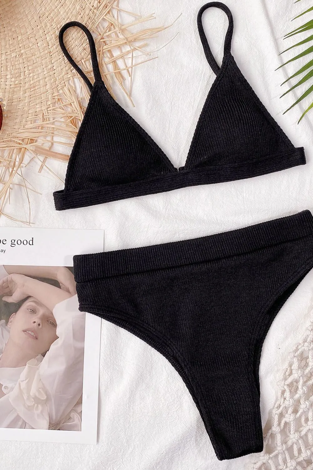 Black Ribbed High-Waisted Bikini Bottom sold by Floralkini product image thumbnail 2