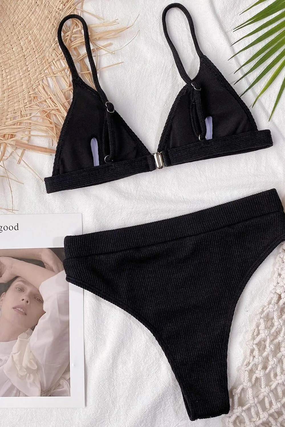 Black Ribbed High-Waisted Bikini Bottom sold by Floralkini product image thumbnail 3