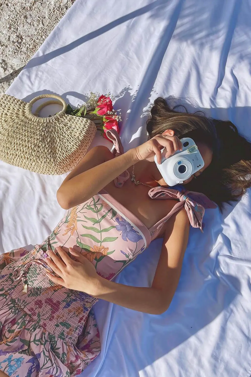 Vintage Taupe Floral Print Reversible Tie-Shoulder One Piece Swimsuit sold by Floralkini product image thumbnail 5