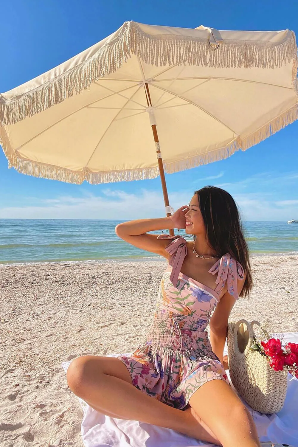 Vintage Taupe Floral Print Reversible Tie-Shoulder One Piece Swimsuit sold by Floralkini product image thumbnail 4