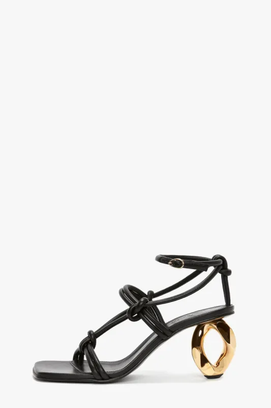 Knotted Chain-Heel Strappy Square Toe Sandals - Black sold by Floralkini