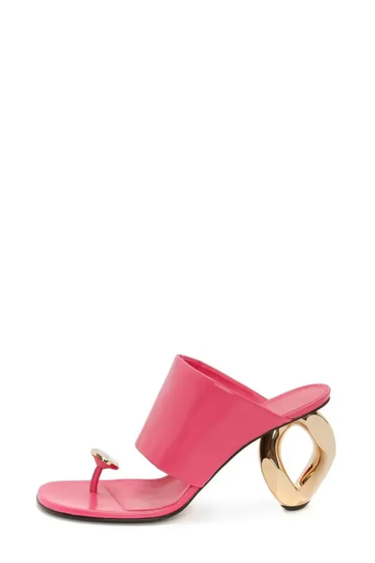 Diamond Faux Leather Square Toe Chain Heel Sandal - Pink sold by Floralkini