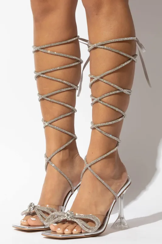 Lace Up Diamante Bow Square Toe Clear Perspex Heel sold by Floralkini
