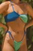 Two-Tone Crinkle Asymmetrical Bandeau Bikini Set - Blue & Green sold by Floralkini