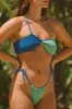 Two-Tone Crinkle Asymmetrical Bandeau Bikini Set - Blue & Green sold by Floralkini