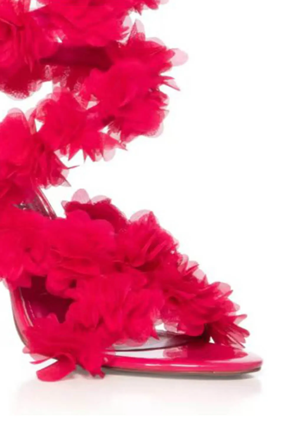 Faux Patent Leather Floral Open Almond Toe Stiletto Sandal - Fuchsia sold by Floralkini product image thumbnail 3