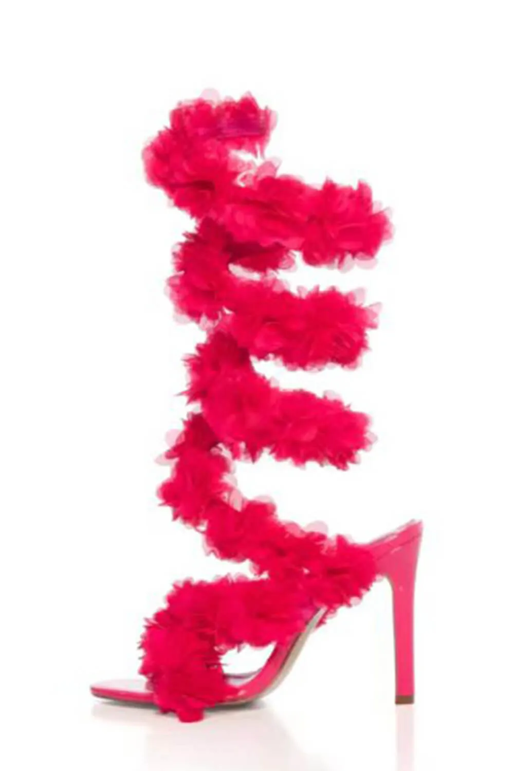 Faux Patent Leather Floral Open Almond Toe Stiletto Sandal - Fuchsia sold by Floralkini