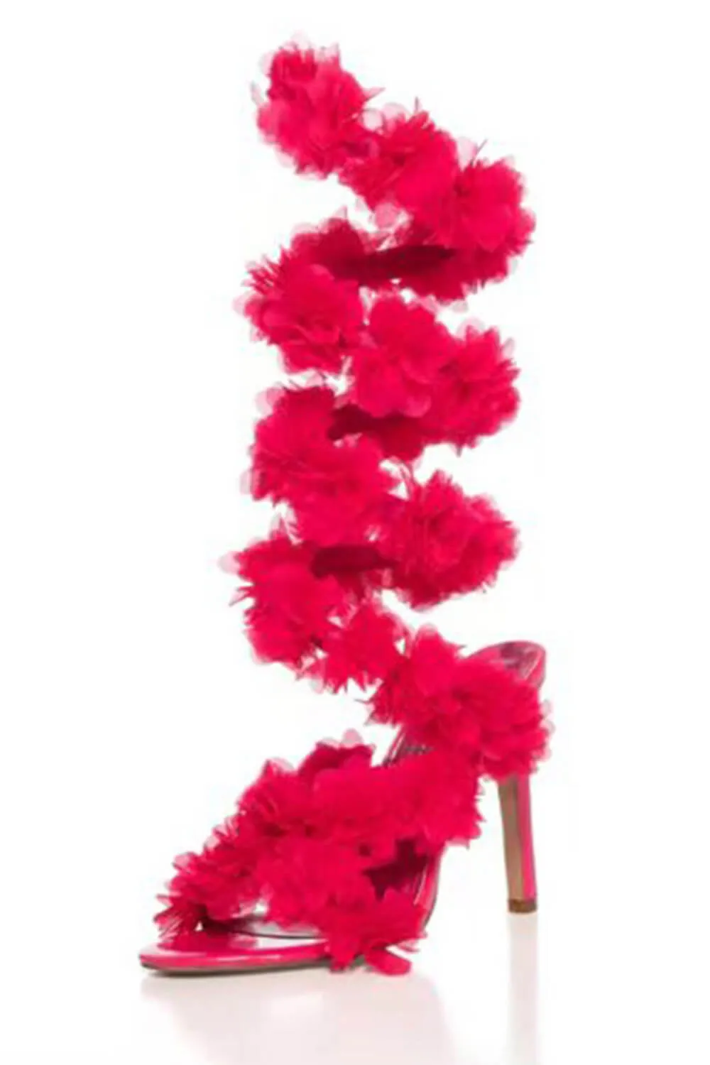 Faux Patent Leather Floral Open Almond Toe Stiletto Sandal - Fuchsia sold by Floralkini product image thumbnail 2