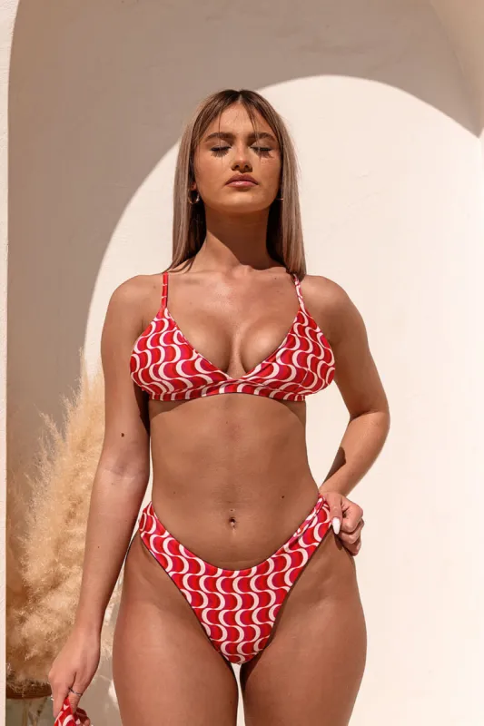 Wave Print Triangle High-Cut Bikini Set sold by Floralkini