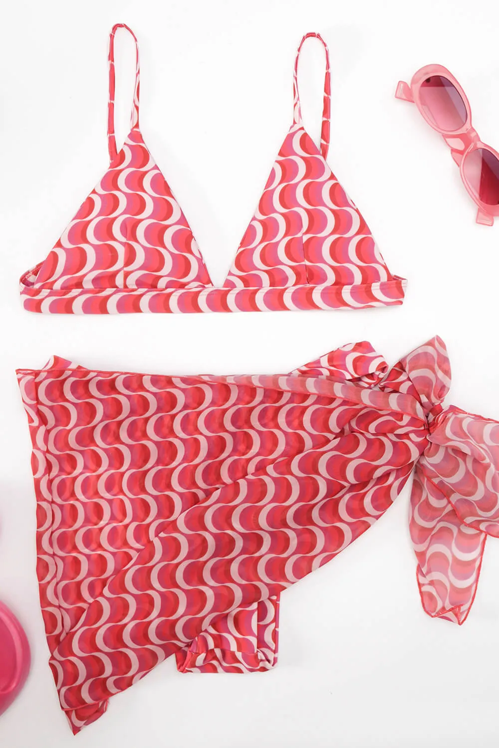 Wave Print Triangle High-Cut Bikini Set sold by Floralkini product image thumbnail 4