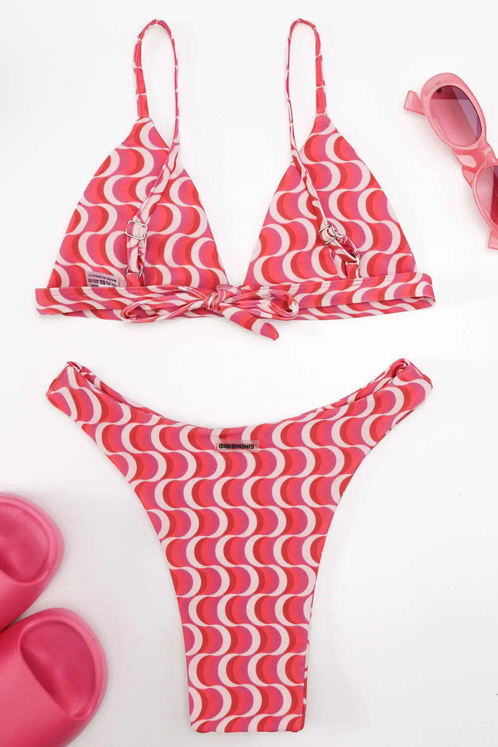 Wave Print Triangle High-Cut Bikini Set sold by Floralkini product image thumbnail 5