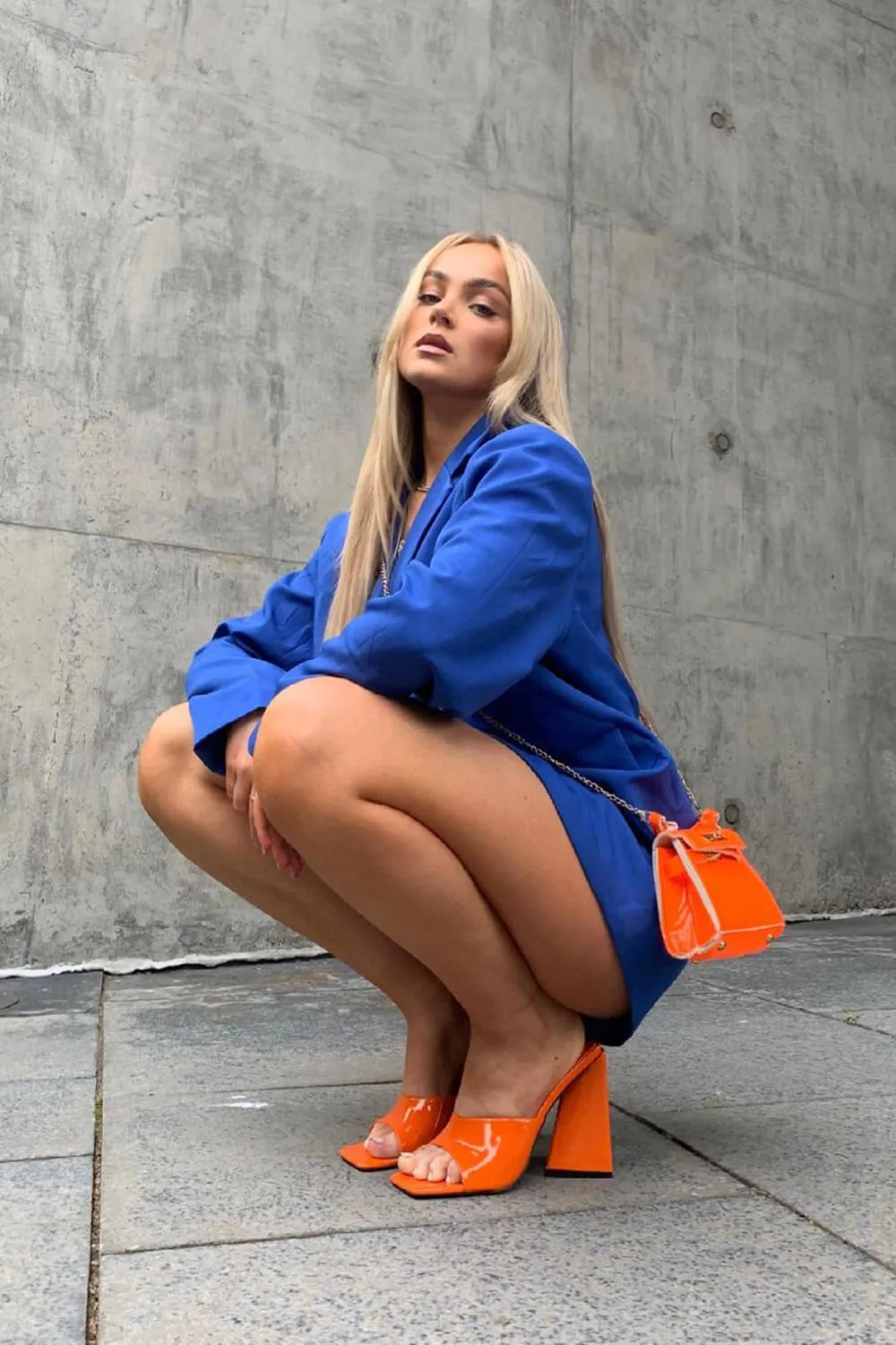 Orange Patent Square Peep Toe Sculptured Flared Block Heel Mules sold by Floralkini product image thumbnail 3