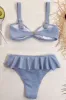 Light Blue Ribbed Ruffle High Waist Bikini Bottom sold by Floralkini