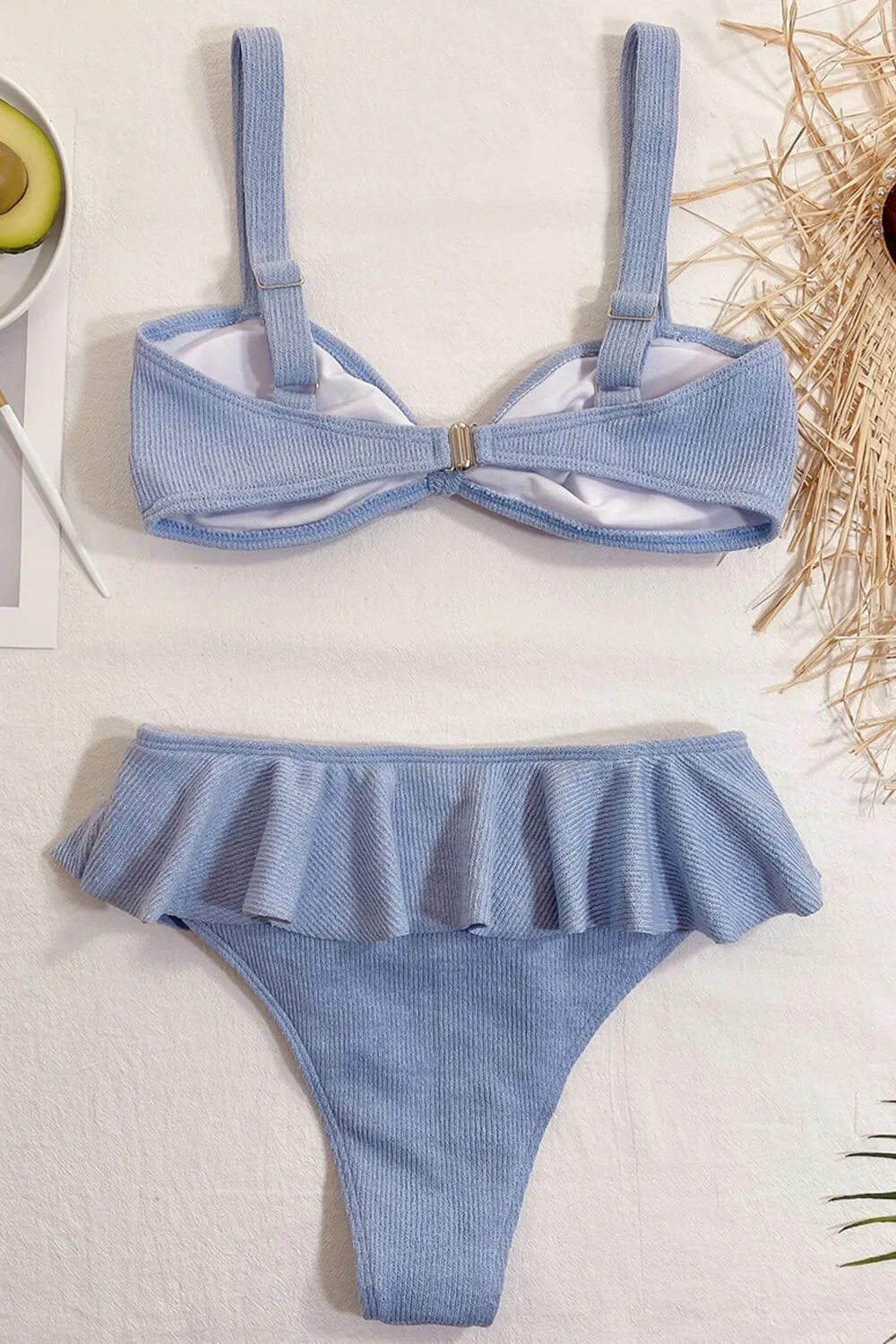Light Blue Ribbed Ruffle High Waist Bikini Bottom sold by Floralkini product image thumbnail 4