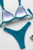 Knotted Triangle Halterneck Ruched Underwire High-Cut Bikini Set - Teal sold by Floralkini